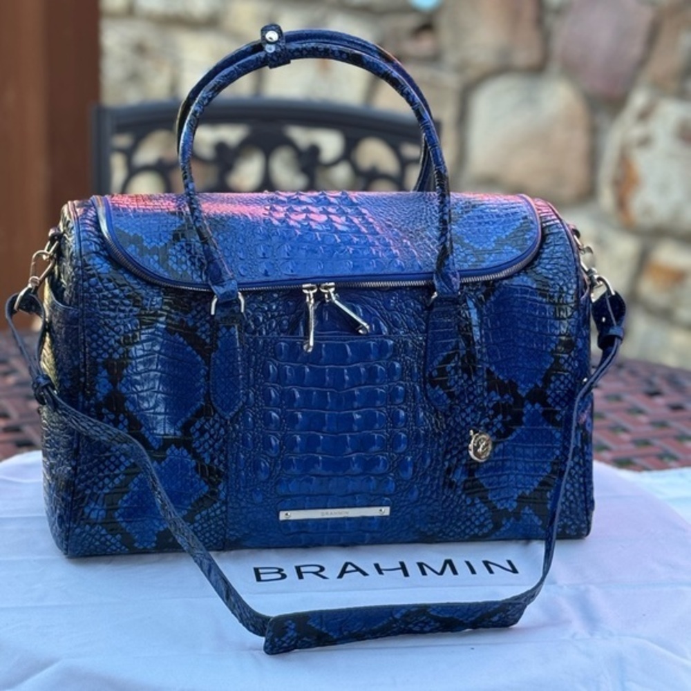 Rare!Brahmin Talulla Blue viper Ombre Melbourne Genuine Leather Travel bag large